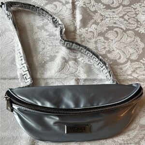 Versace Metallic Silver Belt Bag with Adjustable Strap New